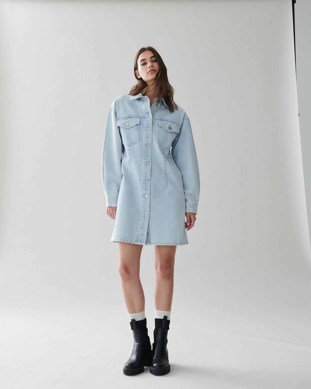 VIKIRA Dress - Light Blue Bleached Denim